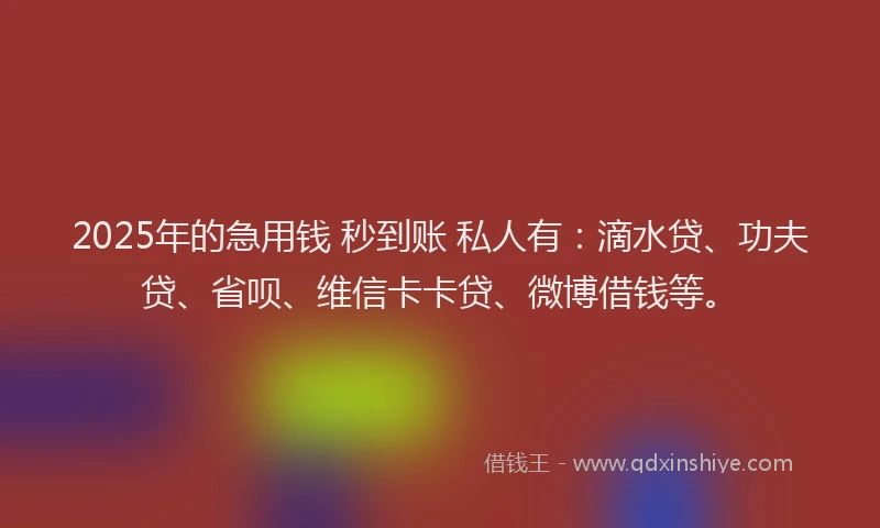 2025年的急用钱 秒到账 私人有：滴水贷、功夫贷、省呗、维信卡卡贷、微博借钱等。