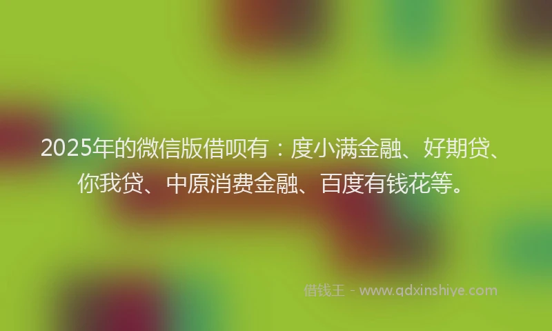 2025年的微信版借呗有：度小满金融、好期贷、你我贷、中原消费金融、百度有钱花等。