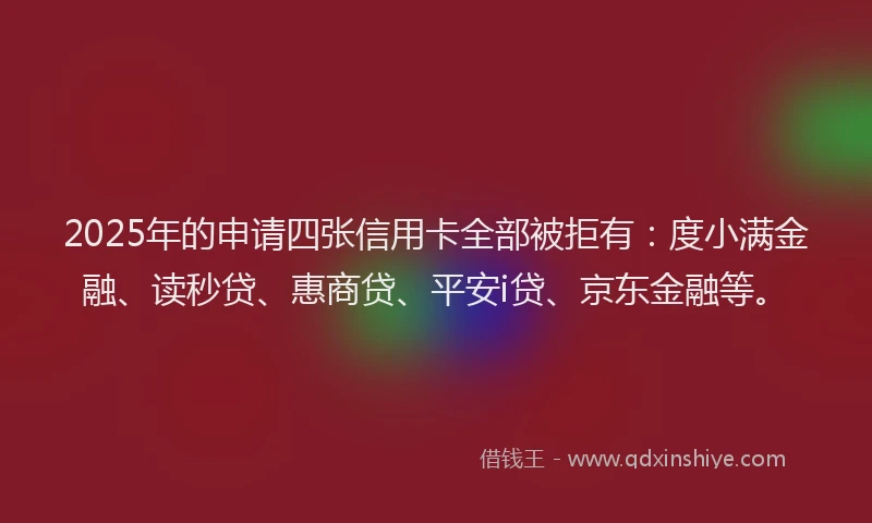 2025年的申请四张信用卡全部被拒有：度小满金融、读秒贷、惠商贷、平安i贷、京东金融等。