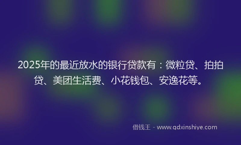 2025年的最近放水的银行贷款有：微粒贷、拍拍贷、美团生活费、小花钱包、安逸花等。