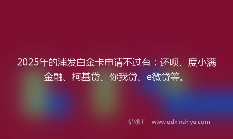 2025年的浦发白金卡申请不过有：还呗、度小满金融、柯基贷、你我贷、e微贷等。