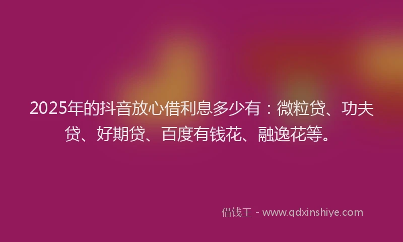 2025年的抖音放心借利息多少有：微粒贷、功夫贷、好期贷、百度有钱花、融逸花等。