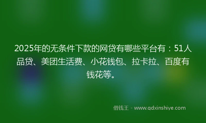 2025年的无条件下款的网贷有哪些平台有：51人品贷、美团生活费、小花钱包、拉卡拉、百度有钱花等。