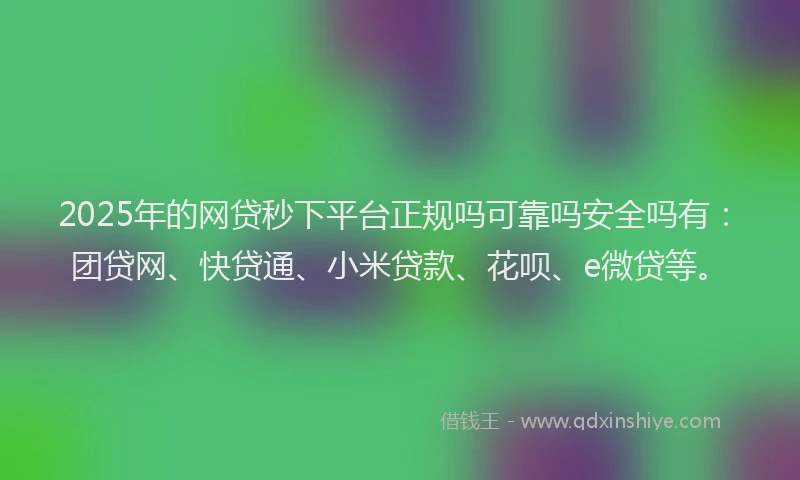 2025年的网贷秒下平台正规吗可靠吗安全吗有：团贷网、快贷通、小米贷款、花呗、e微贷等。
