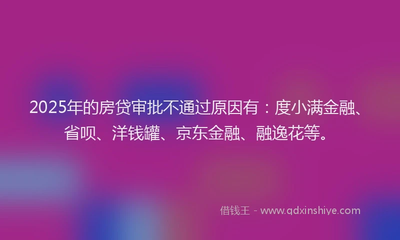 2025年的房贷审批不通过原因有：度小满金融、省呗、洋钱罐、京东金融、融逸花等。