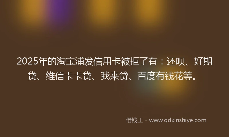 2025年的淘宝浦发信用卡被拒了有：还呗、好期贷、维信卡卡贷、我来贷、百度有钱花等。