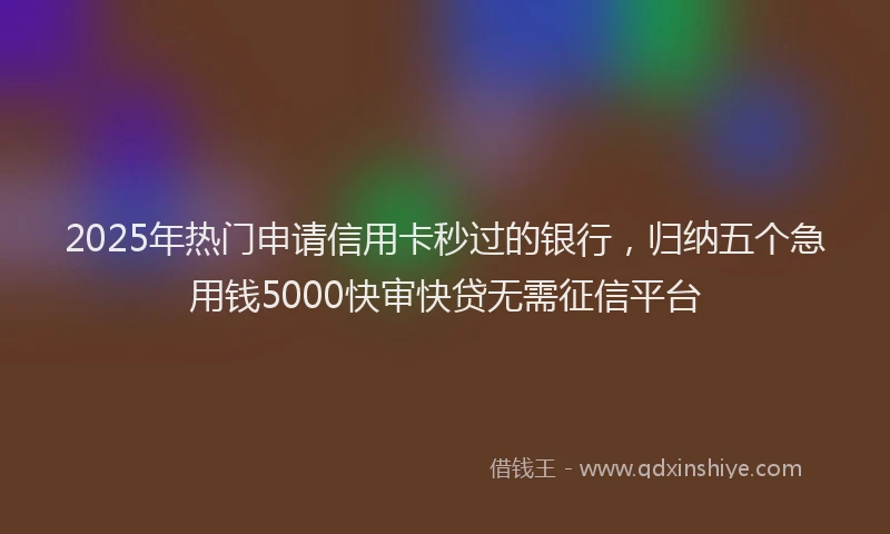 2025年热门申请信用卡秒过的银行，归纳五个急用钱5000快审快贷无需征信平台