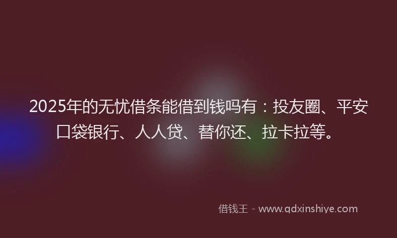 2025年的无忧借条能借到钱吗有：投友圈、平安口袋银行、人人贷、替你还、拉卡拉等。