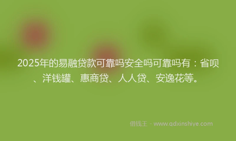 2025年的易融贷款可靠吗安全吗可靠吗有：省呗、洋钱罐、惠商贷、人人贷、安逸花等。