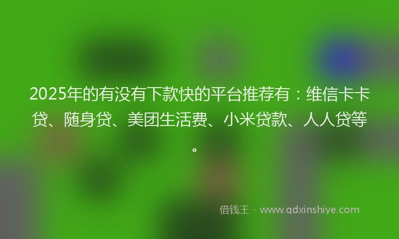 2025年的有没有下款快的平台推荐有：维信卡卡贷、随身贷、美团生活费、小米贷款、人人贷等。