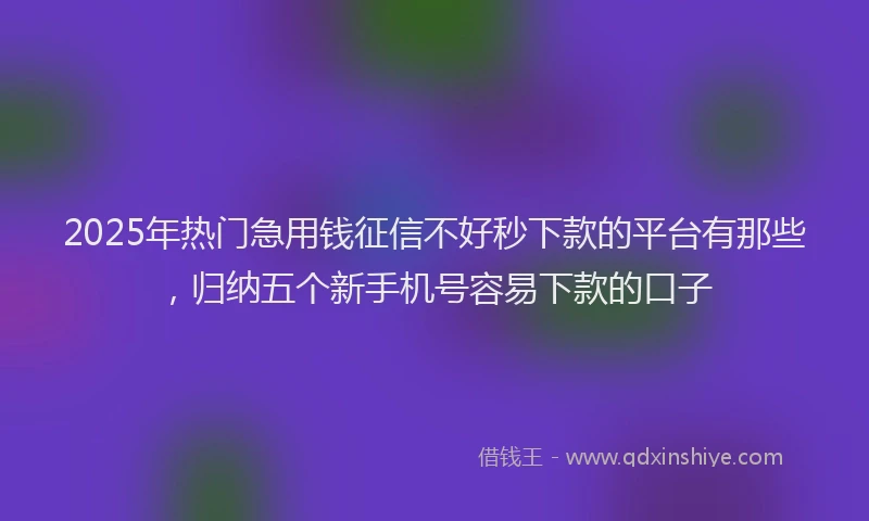 2025年热门急用钱征信不好秒下款的平台有那些，归纳五个新手机号容易下款的口子