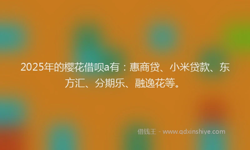 2025年的樱花借呗a有：惠商贷、小米贷款、东方汇、分期乐、融逸花等。