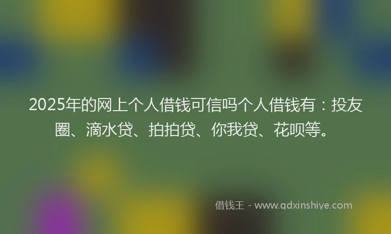 2025年的网上个人借钱可信吗个人借钱有：投友圈、滴水贷、拍拍贷、你我贷、花呗等。