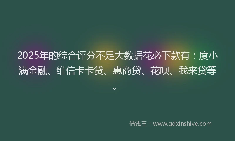 2025年的综合评分不足大数据花必下款有：度小满金融、维信卡卡贷、惠商贷、花呗、我来贷等。