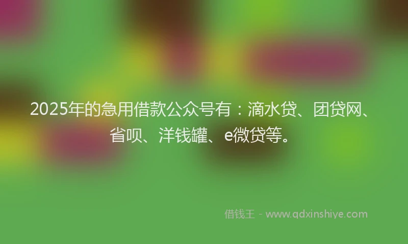 2025年的急用借款公众号有：滴水贷、团贷网、省呗、洋钱罐、e微贷等。