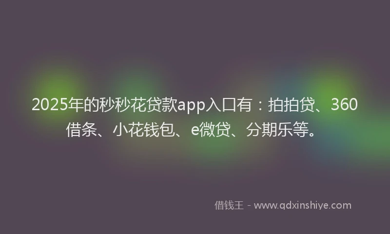 2025年的秒秒花贷款app入口有：拍拍贷、360借条、小花钱包、e微贷、分期乐等。