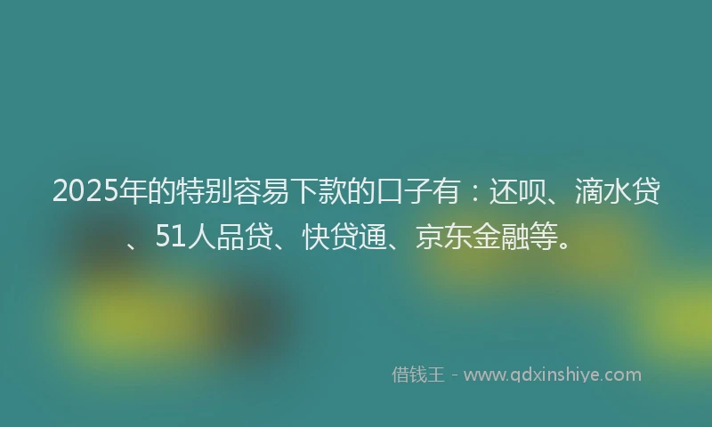 2025年的特别容易下款的口子有：还呗、滴水贷、51人品贷、快贷通、京东金融等。
