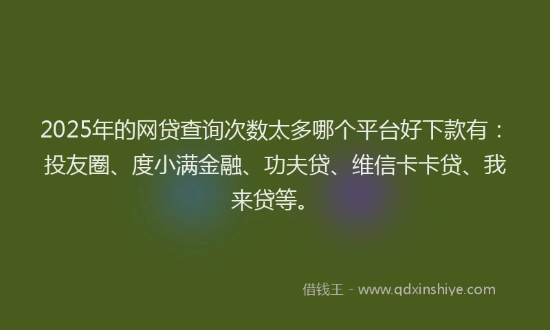 2025年的网贷查询次数太多哪个平台好下款有：投友圈、度小满金融、功夫贷、维信卡卡贷、我来贷等。