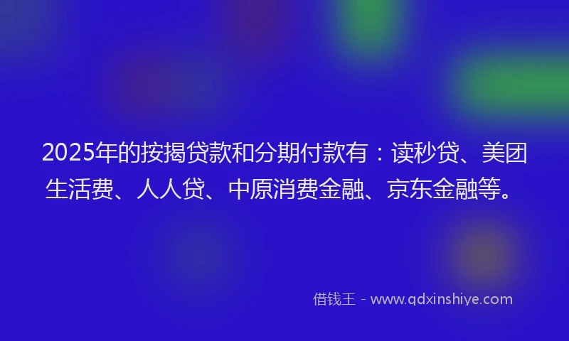 2025年的按揭贷款和分期付款有：读秒贷、美团生活费、人人贷、中原消费金融、京东金融等。