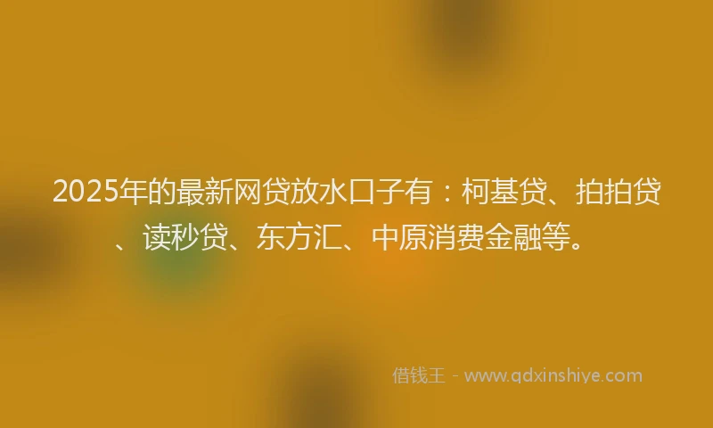 2025年的最新网贷放水口子有：柯基贷、拍拍贷、读秒贷、东方汇、中原消费金融等。