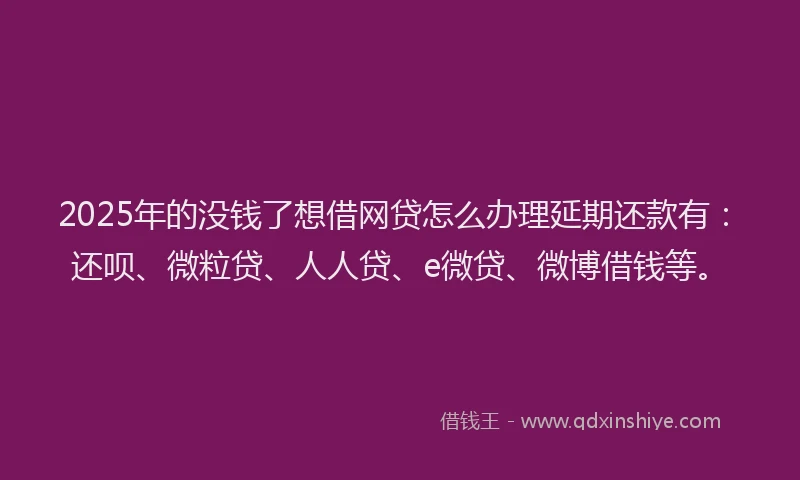 2025年的没钱了想借网贷怎么办理延期还款有：还呗、微粒贷、人人贷、e微贷、微博借钱等。