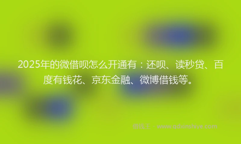 2025年的微借呗怎么开通有：还呗、读秒贷、百度有钱花、京东金融、微博借钱等。