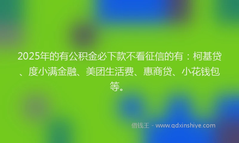 2025年的有公积金必下款不看征信的有：柯基贷、度小满金融、美团生活费、惠商贷、小花钱包等。