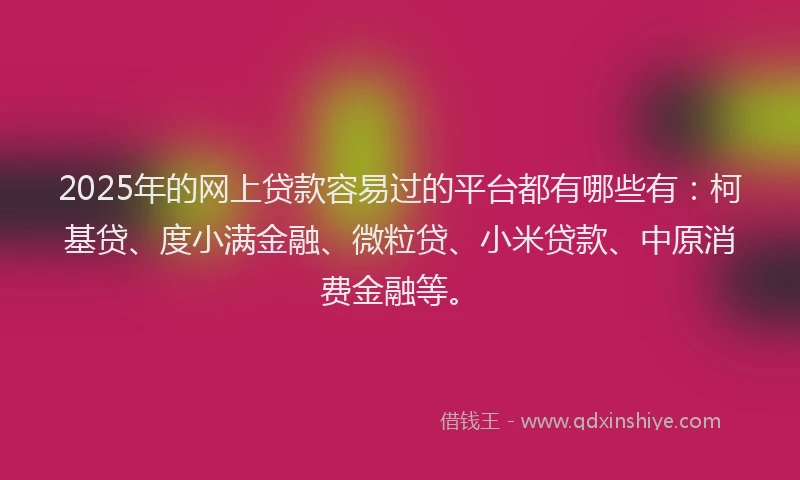 2025年的网上贷款容易过的平台都有哪些有：柯基贷、度小满金融、微粒贷、小米贷款、中原消费金融等。