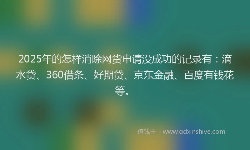 2025年的怎样消除网货申请没成功的记录有：滴水贷、360借条、好期贷、京东金融、百度有钱花等。
