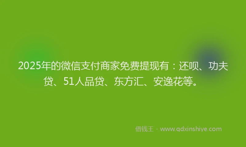 2025年的微信支付商家免费提现有：还呗、功夫贷、51人品贷、东方汇、安逸花等。