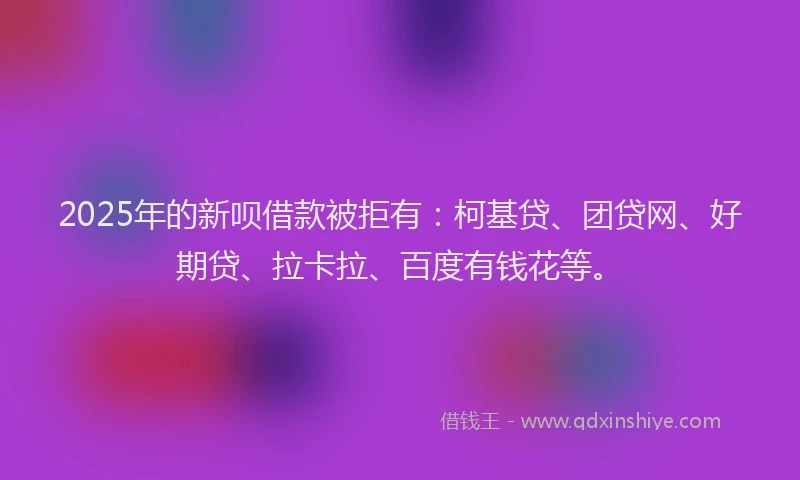 2025年的新呗借款被拒有：柯基贷、团贷网、好期贷、拉卡拉、百度有钱花等。