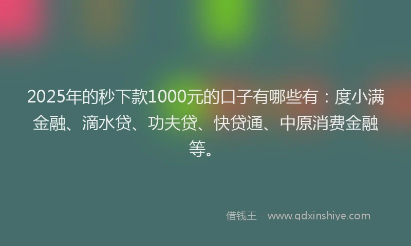 2025年的秒下款1000元的口子有哪些有：度小满金融、滴水贷、功夫贷、快贷通、中原消费金融等。