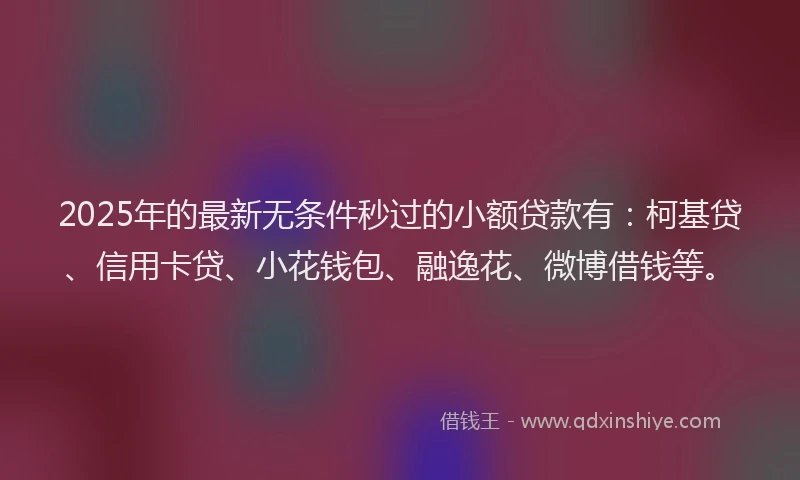 2025年的最新无条件秒过的小额贷款有：柯基贷、信用卡贷、小花钱包、融逸花、微博借钱等。