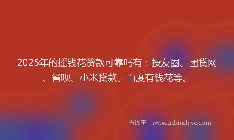2025年的摇钱花贷款可靠吗有：投友圈、团贷网、省呗、小米贷款、百度有钱花等。