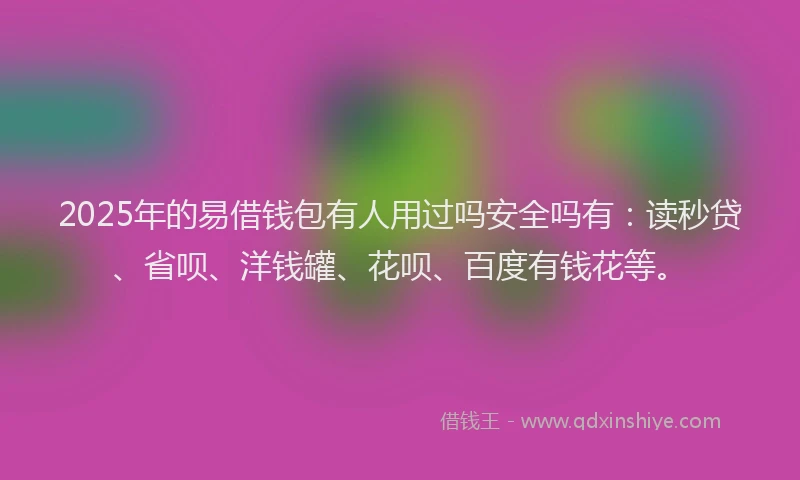 2025年的易借钱包有人用过吗安全吗有：读秒贷、省呗、洋钱罐、花呗、百度有钱花等。