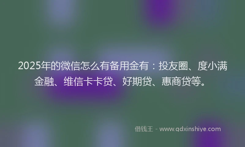2025年的微信怎么有备用金有：投友圈、度小满金融、维信卡卡贷、好期贷、惠商贷等。