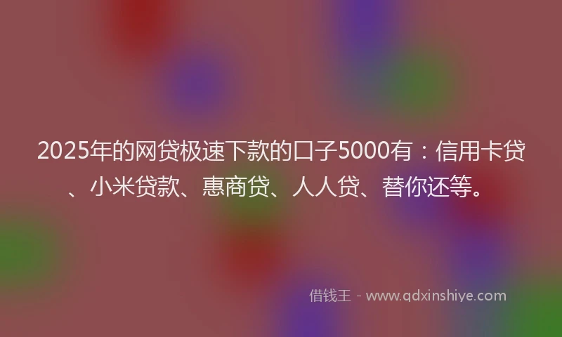 2025年的网贷极速下款的口子5000有：信用卡贷、小米贷款、惠商贷、人人贷、替你还等。