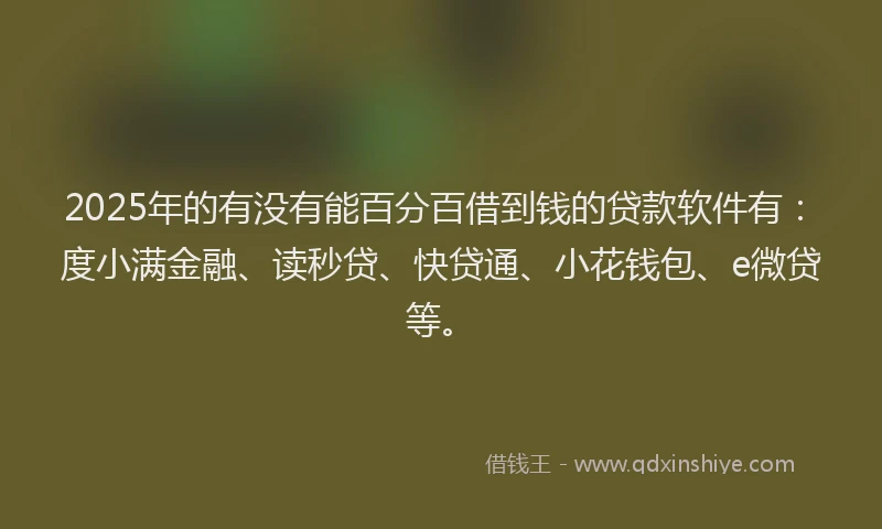 2025年的有没有能百分百借到钱的贷款软件有：度小满金融、读秒贷、快贷通、小花钱包、e微贷等。