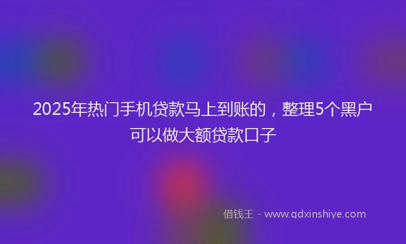 2025年热门手机贷款马上到账的，整理5个黑户可以做大额贷款口子
