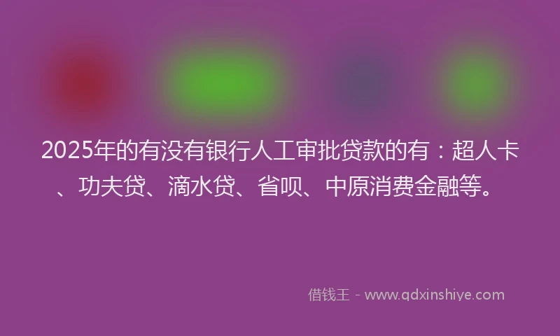 2025年的有没有银行人工审批贷款的有：超人卡、功夫贷、滴水贷、省呗、中原消费金融等。