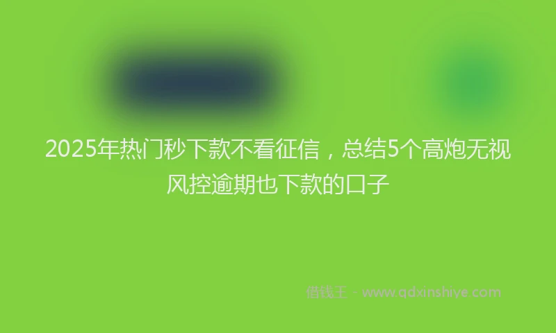 2025年热门秒下款不看征信，总结5个高炮无视风控逾期也下款的口子