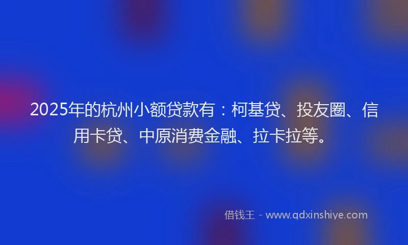 2025年的杭州小额贷款有：柯基贷、投友圈、信用卡贷、中原消费金融、拉卡拉等。