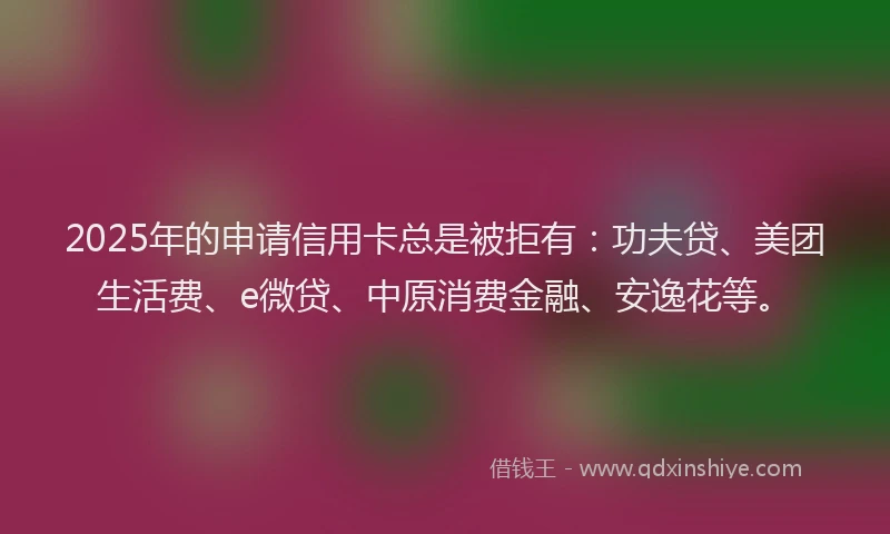 2025年的申请信用卡总是被拒有：功夫贷、美团生活费、e微贷、中原消费金融、安逸花等。