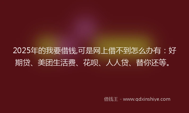 2025年的我要借钱,可是网上借不到怎么办有：好期贷、美团生活费、花呗、人人贷、替你还等。