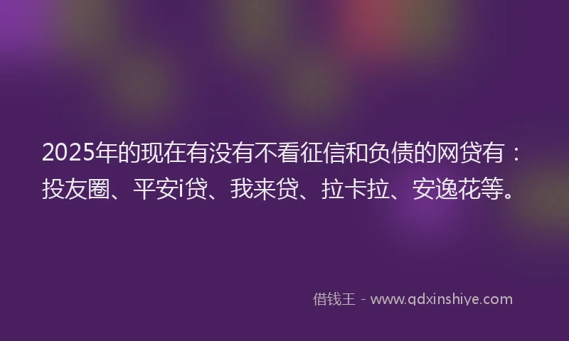 2025年的现在有没有不看征信和负债的网贷有：投友圈、平安i贷、我来贷、拉卡拉、安逸花等。