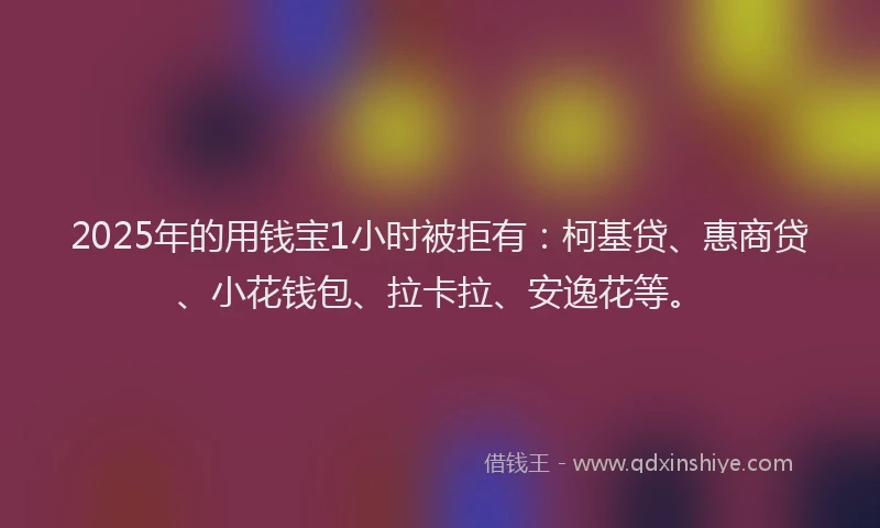2025年的用钱宝1小时被拒有：柯基贷、惠商贷、小花钱包、拉卡拉、安逸花等。