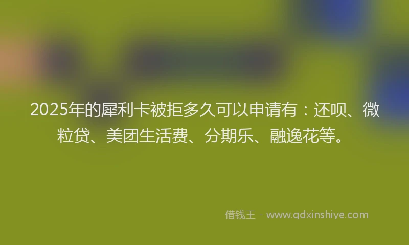 2025年的犀利卡被拒多久可以申请有：还呗、微粒贷、美团生活费、分期乐、融逸花等。