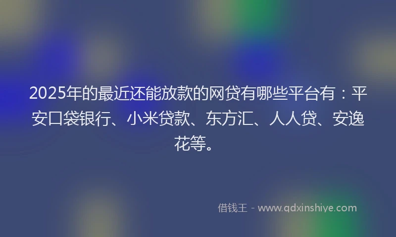 2025年的最近还能放款的网贷有哪些平台有：平安口袋银行、小米贷款、东方汇、人人贷、安逸花等。