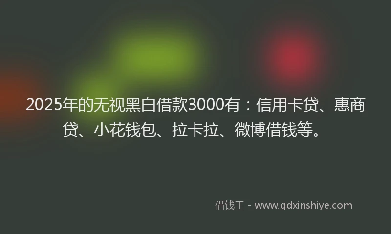2025年的无视黑白借款3000有：信用卡贷、惠商贷、小花钱包、拉卡拉、微博借钱等。