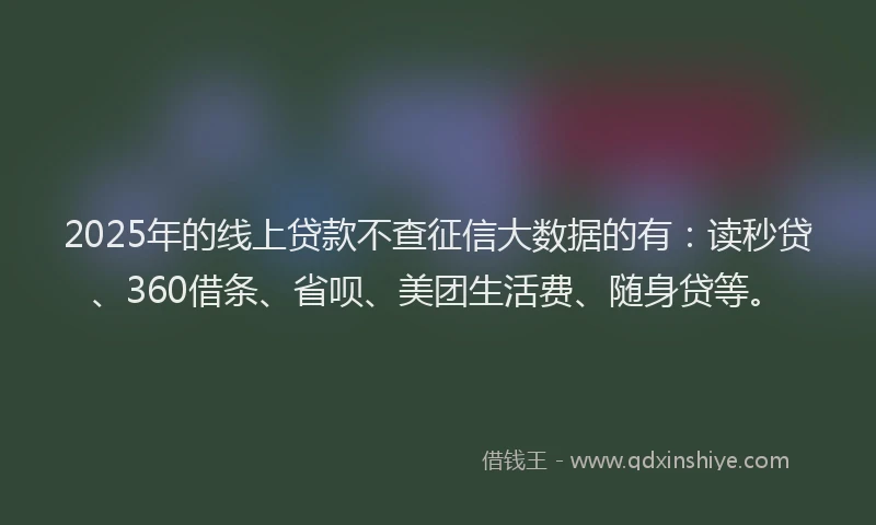 2025年的线上贷款不查征信大数据的有：读秒贷、360借条、省呗、美团生活费、随身贷等。